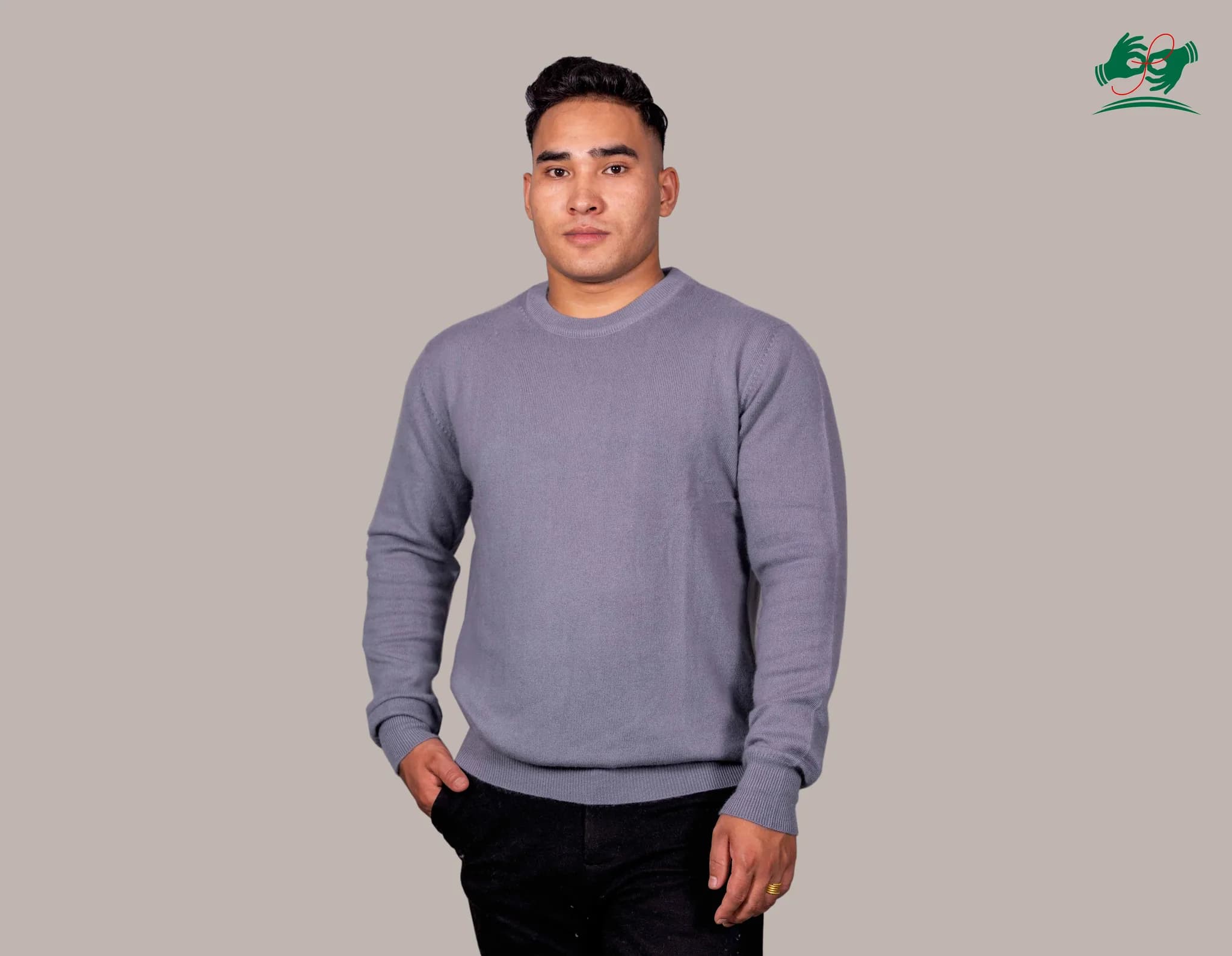 Men's Crew Neck Cashmere Sweater in Ash Grey