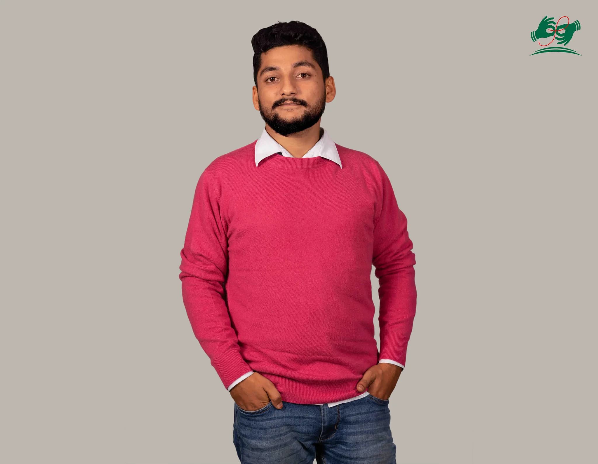 Men's Crew Neck Cashmere Sweater in Crimson Red, knitted in Pokhara, Nepal