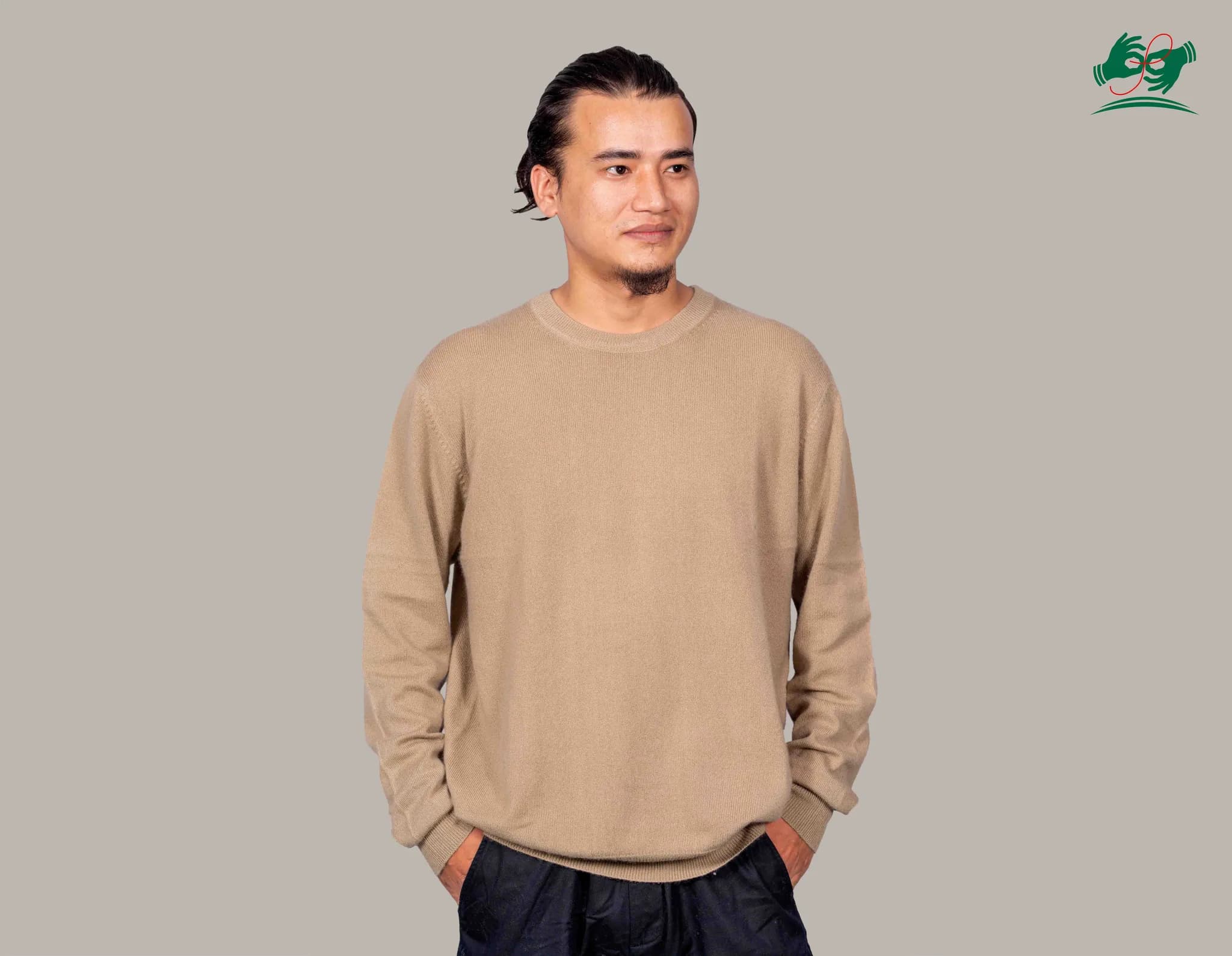 Crew Neck cashmere sweater in Sandstone