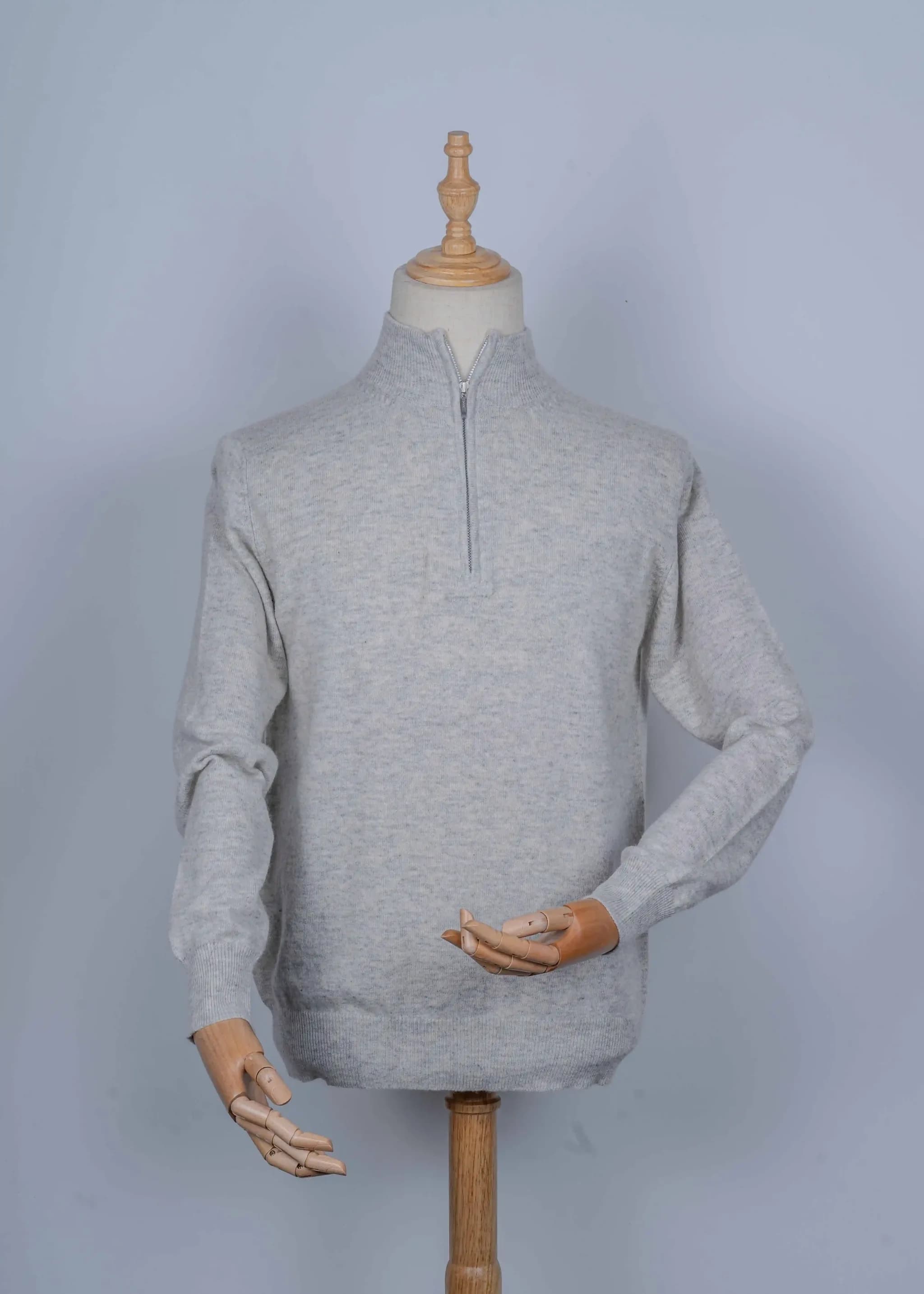 Men's Quarter Zip Cashmere Sweater in Ash Grey